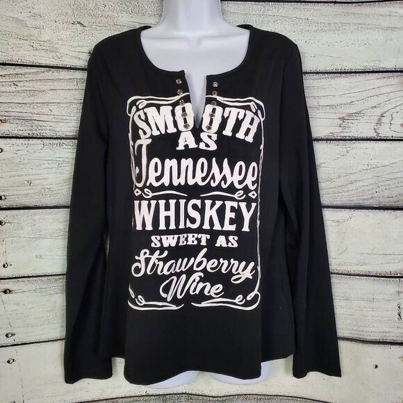 Flamingo Black Long Sleeve Graphic Top – “Smooth as Tennessee Whiskey” – Size XL - Picture 1 of 5